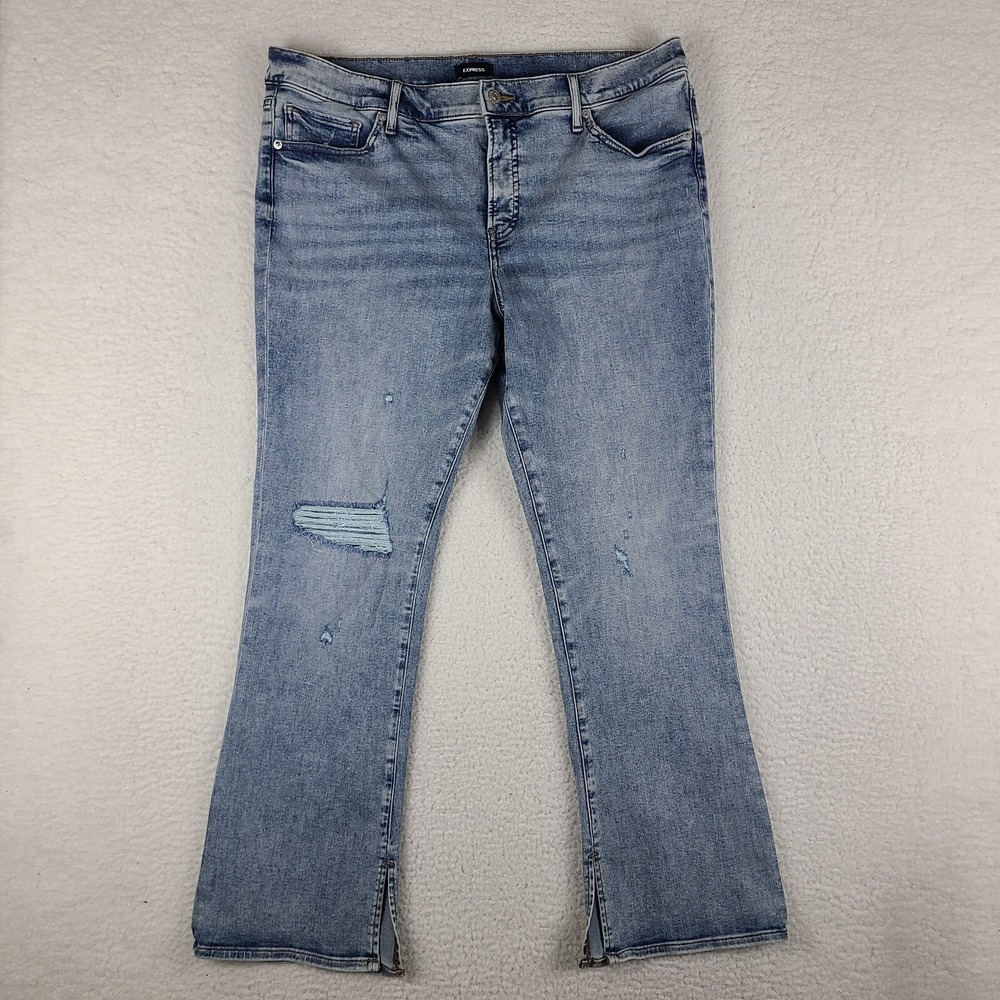 Express Jeans Womens 16S 16 Short Skyscraper Mid Rise Distress Light Wash EC - Picture 1 of 14